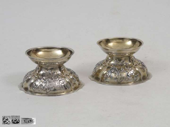 Antique Silver, Partly-Gilt Pair of Salt Cellars